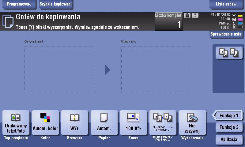 5.6 Komunikat dotyczący wymiany materiałów eksploatacyjnych lub przeprowadzenia czyszczenia 5 Toner w Zasobniku na toner bliski zużycia Kiedy toner znajdujący się w Zasobniku na toner jest bliski