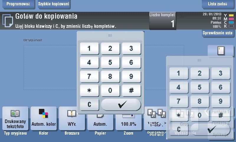 2 Panel dotykowy 2.6 Sposób przesuwania klawiatury Naciskając górną część klawiatury przesunąć palec. Sposób zamykania klawiatury Po wprowadzeniu liczb dotknąć [Zamknij], by zamknąć klawiaturę.