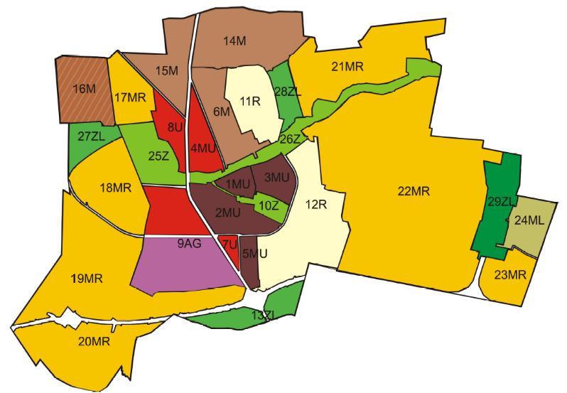 Rys. 3. Obszary funkcjonalno-przestrzenne w Gminie Rzgów Źródło: Zmiana studium i kierunków zagospodarowania przestrzennego Gminy Rzgów. Załącznik nr 1 do Uchwały XXXI/291/2013 z dnia 27 marca 2013 r.