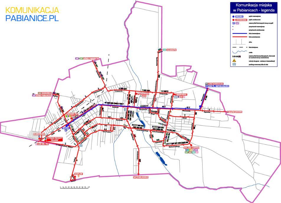 Wg stanu na 1 stycznia 2017 r., długość linii autobusowych MZK Sp. z o.o. w Pabianicach wynosiła 145,7 km, natomiast długość tras 90,4 km.
