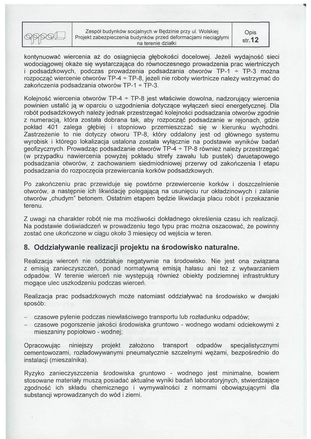 ^p^l str.12 kontynuować wiercenia aż do osiągnięcia głębokości docelowej.