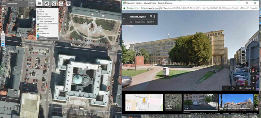 nowe narzędzie umożliwiające przeniesienie się na mapy Google poprzez wybranie funkcji Street View, a następnie kliknięcie na
