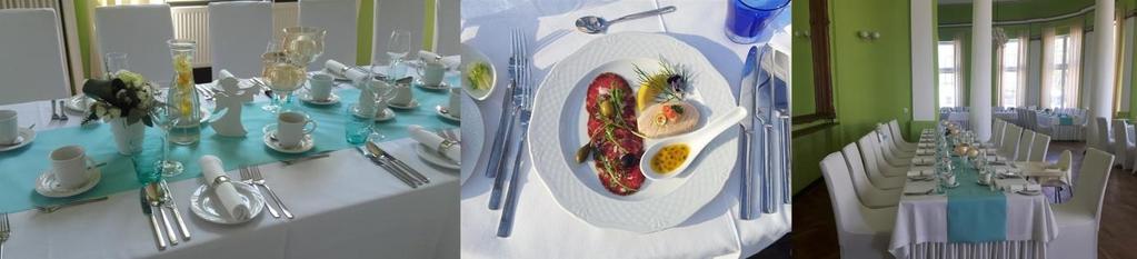 Grillowany dorsz na sosie koprowym w otoczeniu pieczonych ziemniaków oprószonych ziołami i warzyw blanszowanych na parze Filet z indyka nadziewany blanszowanymi porami na sosie śmietanowym, podany z