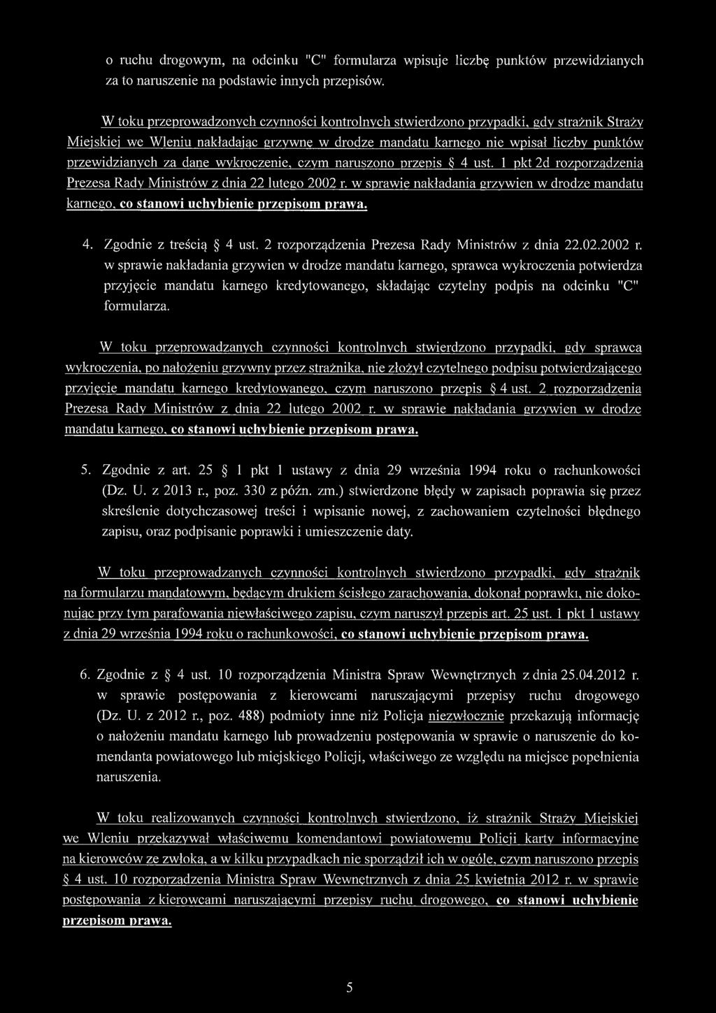 dane wykroczenie, czym naruszono przepis $ 4 ust. 1 pkt 2d rozporządzenia Prezesa Rady Ministrów z dnia 22 lutego 2002 r.