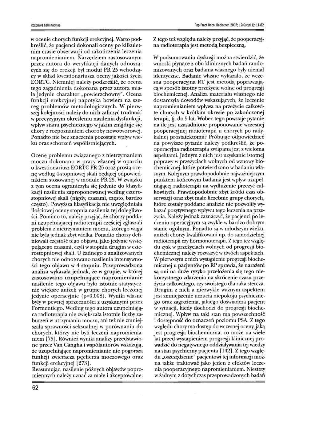 Rozprawa habilitacyjna Rep Pract Oncol Radiother, 2007; 12(Suppl.l): 11-82 w ocenie chorych funkcji erekc)jnej.