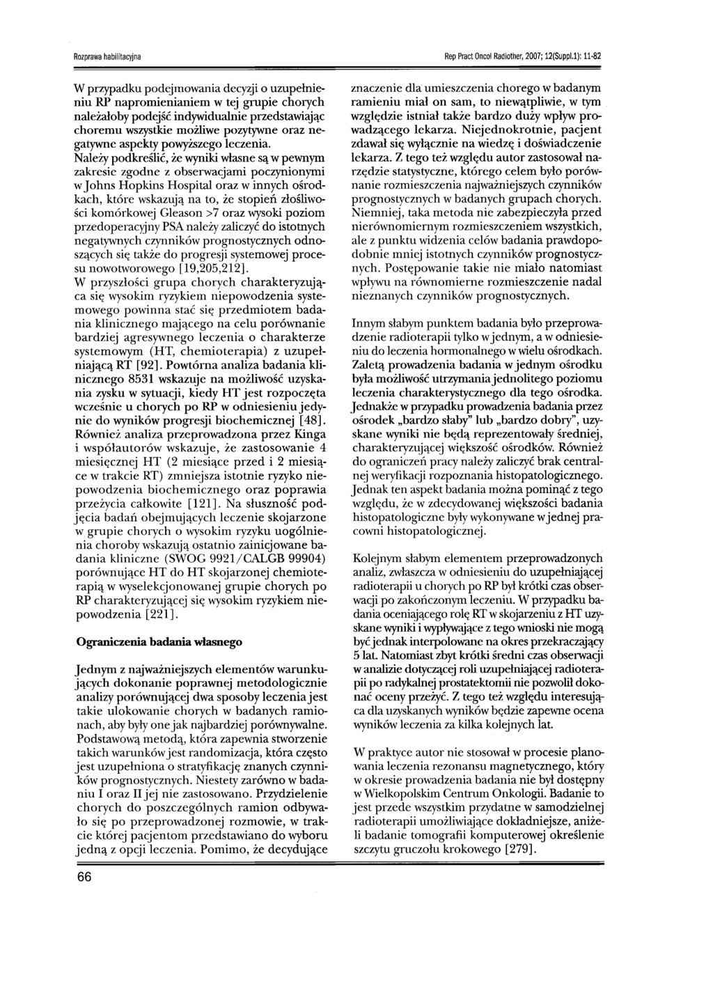 Rozprawa habilitacyjna Rep Pract Oncol Radiother, 2007; 12(Suppl.