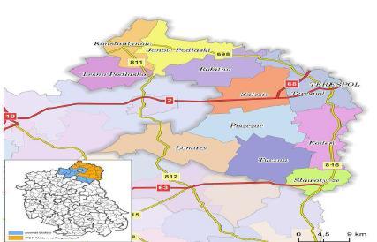 Mapa 2 Usytuowanie gminy Piszczac na tle powiatu bialskiego Źródło: Aneks statystyczno-diagnostyczny do Zintegrowanej Strategii Przygranicznego Obszaru Funkcjonalnego "Aktywne Pogranicze" na lata