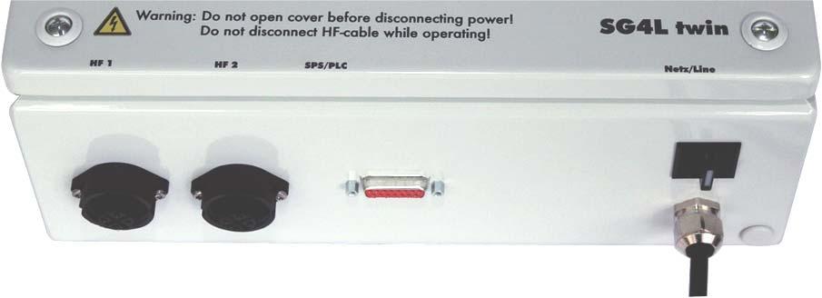 Wyświetlacz błędów 10 11 Generator sita ultradźwiękowego SG4L Wyświetlacz błędów 10 Świeci w przypadku pojawienia się błędów (wyjście wysokiej częstotliwości 1) 11 nieaktywny Gniazda urządzenia 1 2 3