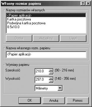 Właściwość Opis 2 Rozmiar Rozmiar umożliwia wybór rozmiaru papieru załadowanego w tacy. Jeżeli żądany rozmiar nie występuje na liście Rozmiar, kliknąć opcję Użytkownika.