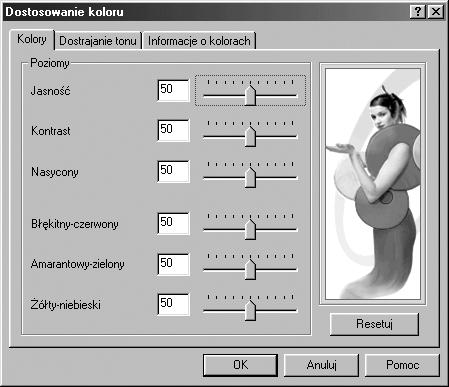 2 Właściwość Tryb Koloru (Ciąg dalszy) Opis Opcja Dostosowanie Koloru pozwala na zmianę wyglądu obrazów dokumentu. Ilustracja przedstawia przykładową stronę z wybranymi ustawieniami.