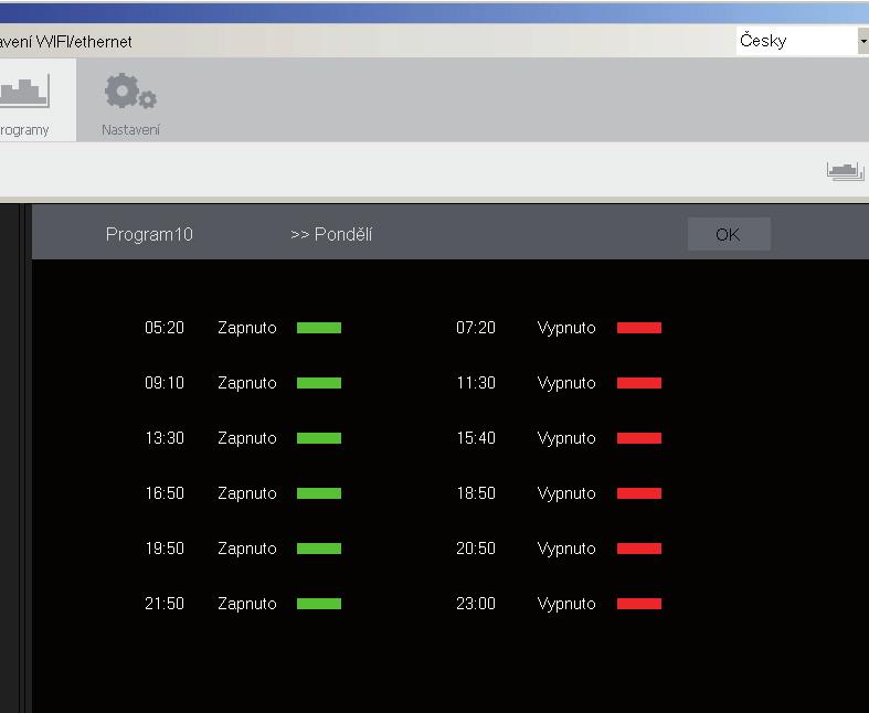 ZAKŁADKA PROGRAMY Programy (nastawienie temperatur lub czasowych programów, program 1 i 2 przy wyborze tydzień parzysty/ nieparzysty - automatyczna zmiana, od 3 do 9