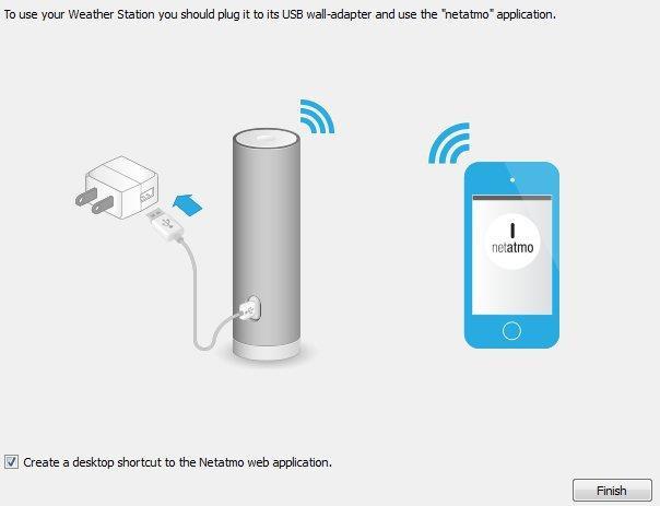 Odłącz Netatmo od komputera i podłącz do prądu wykorzystując dołączony zasilacz i przewód USB.