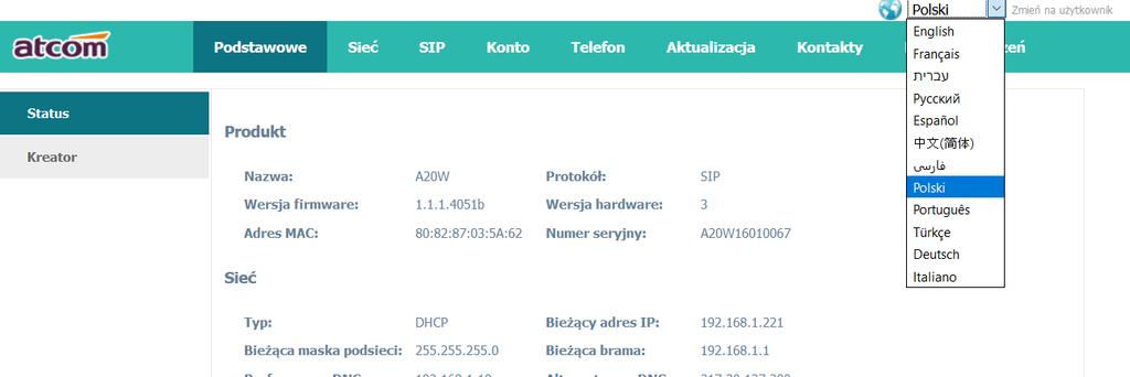 Aby skonfigurować telefon za pośrednictwem sieci należy wykonać: 1.