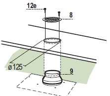 średnicy 150 lub 120 mm. Dobór rury należy do instalatora. Rura Ø150 mm Zamontować zawór zwrotny 10. Do zaworu przymocować rurę korzystają z odpowiedniego zacisku (nie wchodzi w skład dostawy).