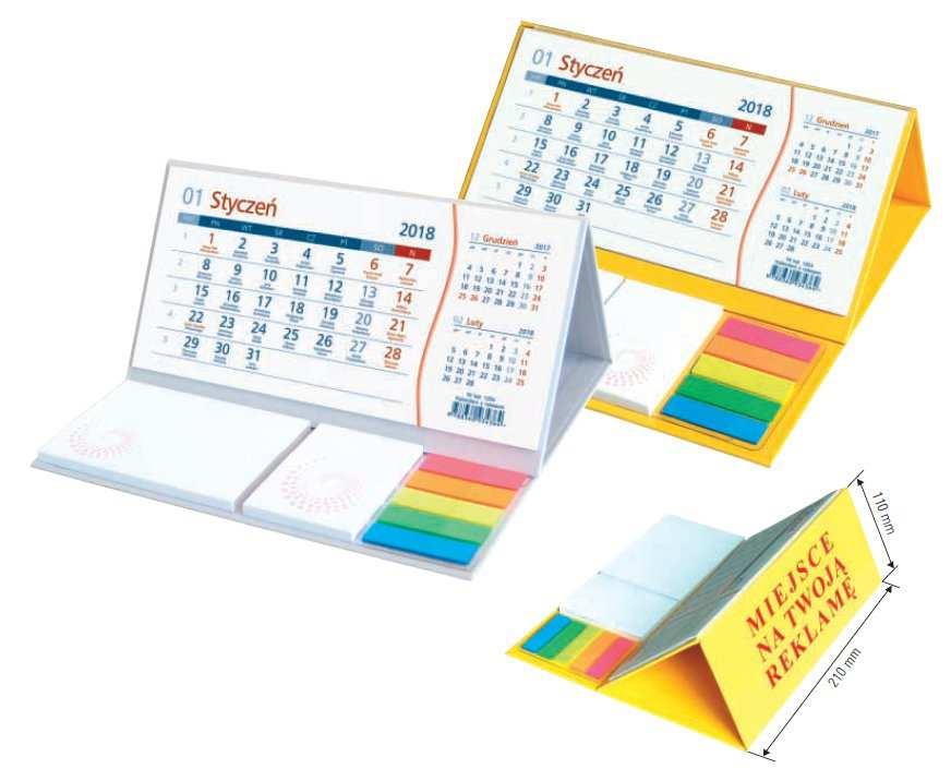 KALENDARZ Z NOTESEM Praktyczny kalendarz z czytelnym kalendarium w układzie trzymiesięcznym i z karteczkami samoprzylepnymi. Do wyboru są dwa kolory podstawy: żółty i jasno szary.