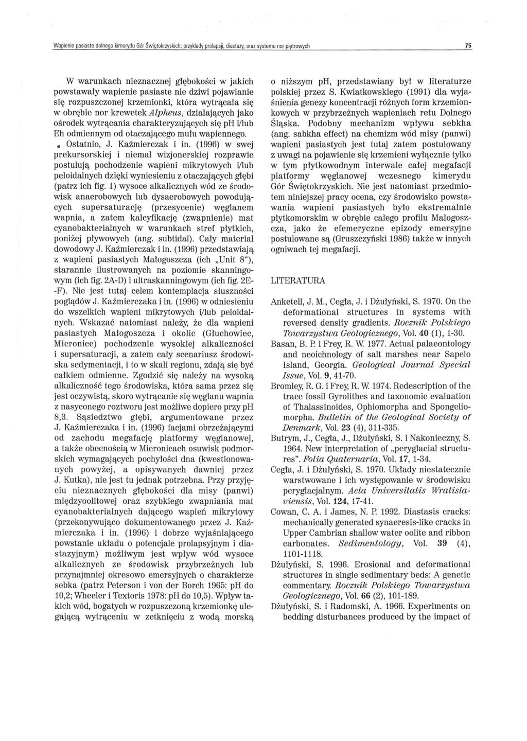 Wapienie pasiaste dolnego kimerydu Gór Świętokrzyskich: przyklady prolapsji, diastazy, oraz systemu nor piętrowych W warunkach nieznacznej głębokości w jakich powstawały wapienie pasiaste nie dziwi