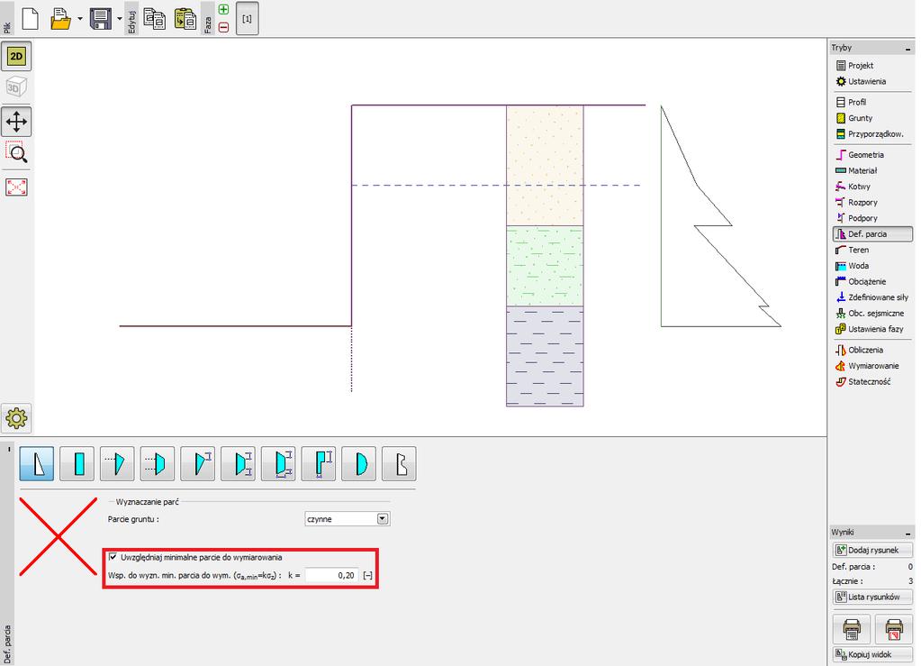 Ramka Definicja parcia Uwaga: Wiele norm zaleca w przypadku gruntów spoistych uwzględnianie do wymiarowania minimalnego parcia działającego na konstrukcję.