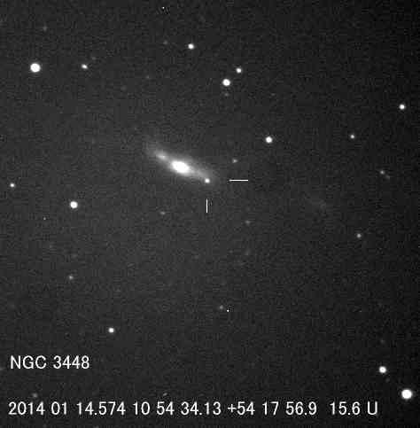 Na przełomie stycznia i lutego osiągnęła maksymalną jasność 13.9 mag. NGC 3448 to galaktyka spiralna o jasności obserwowanej 11.
