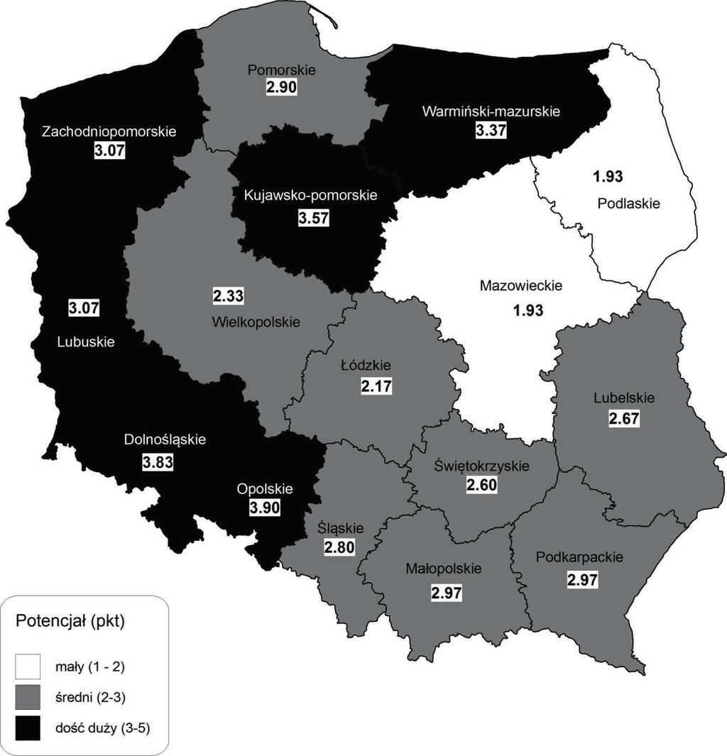 Studia Ekonomiczne i Regionalne, 3 (VI) 2013 Potencjał agroekologiczny rolnictwa... Zagregowany wskaźnik stanu agrochemicznego gleb był istotnie, wysoko skorelowany z plonem ziarna zbóż (tab.
