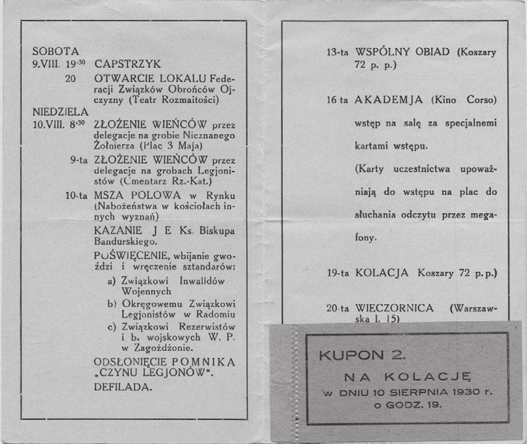 Belina-Prażmowski, liczni parlamentarzyści i wojewodowie. Ważnym punktem uroczystości było odsłonięcie pomnika Czynu Legionów. Pomnik Czynu Legionów w Radomiu.