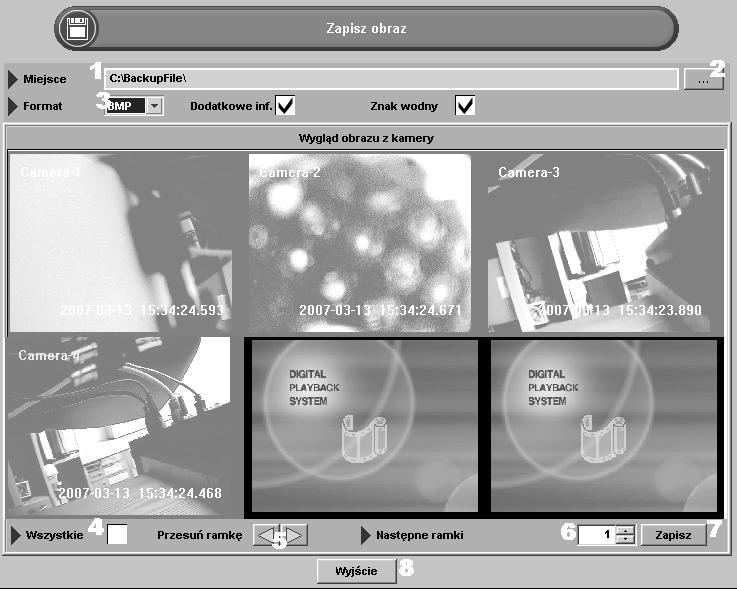 2.4. Zapisywanie obrazów i nagrań Rejestrator IVR1 pozwala w wygodny sposób zapisać obraz lub sekwencję obrazów (fragment nagrania) na nośniku zewnętrznym (np.