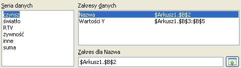 Klikamy na ikonę pozwalającą na wskazanie komórki w której znajduje się nowa nazwa dla serii 2.