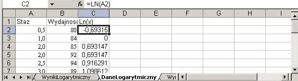 10 3.3 Estymacja modelu y = b + b ln( ) 0 1 x Podobnie jak w modelu pierwiastkowym wprowadzamy podstawienie z = ln(x), co formalnie sprowadza model logarytmiczny do postaci = b b z, a jego parametry