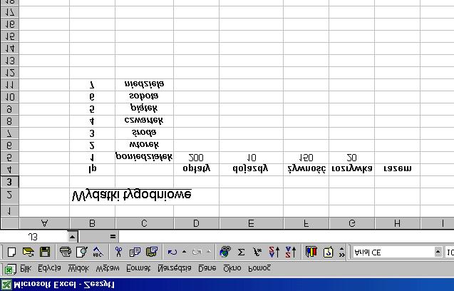 q û W komórce B2 piszemy Wydatki tygodniowe A od komórki B4 przygotowujemy! " #%$&' ( ) * +, - / 0 1 2 3540 6 287 49 / : ;/8<;>= 3?