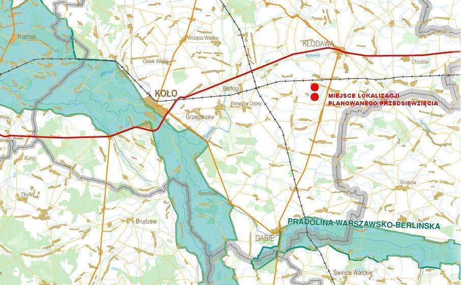 Miejsce lokalizacji planowanego przedsięwzięcia na tle obszarów NATURA200 przedstawia poniższa mapa.