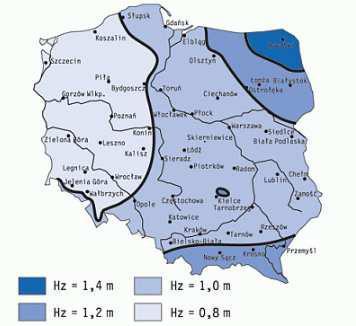 Rysunek 5. Strefy przemarzania gruntów. Mapa głębokości przemarzania. źródło: www.agh.edu.