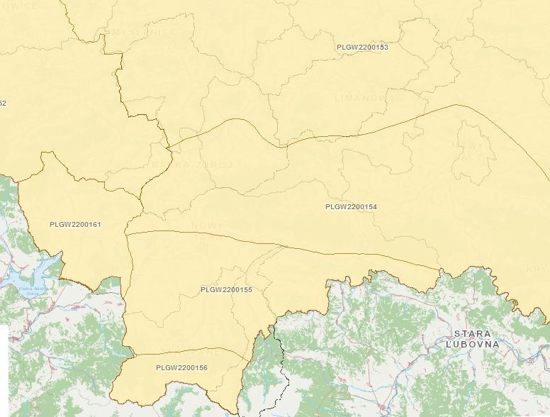 Ryc. 2. Orientacyjny przebieg trasy VeloDunajec - odc.1, cz.2 (od Szczawnicy do m. Zabrzeż) na tle JCWPd. Orientacyjny przebieg trasy rowerowej na tle JCWPd 3.