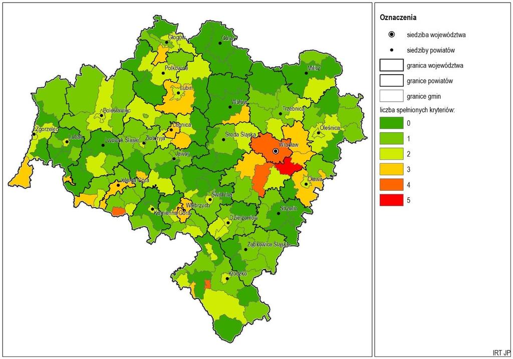 PODSUMOWANIE CZĘŚCI SPOŁECZNO-GOSPODARCZEJ Jedyną gminą, która spełnia wszystkie 5 kryteriów są Siechnice. Cztery kryteria spełnia gmina Wrocław, Kobierzyce, Karpacz oraz Polanica Zdrój.