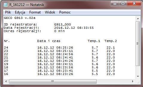 INSTRUKCJA UŻYTKOWNIKA G-913-P00 STRONA 9 8.2.1. Plik z rejestrem danych.