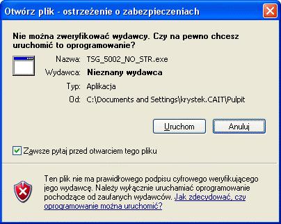 Instrukcja instalacji oprogramowania TSG wer. 5.0 z dost pem do danych poprzez sie Internet. 1. Pobieramy najnowsz wersj oprogramowania z lokalizacji 2. ftp://ftp.cait.com.