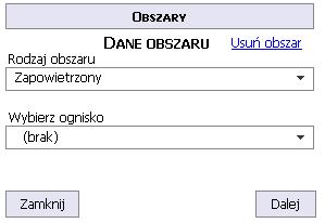 W oknie dodawania obszaru wybieramy rodzaj dodawanego obszaru. Obszar zapowietrzony należy powiązać z istniejącym ogniskiem zwalczania choroby zakaźnej.