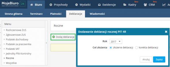 System nie pozwoli na wygenerowanie zeznania rocznego jeżeli po pojawieniu się komunikatu nie zostanie zaznaczone okienko Oznacz jako przeczytane.