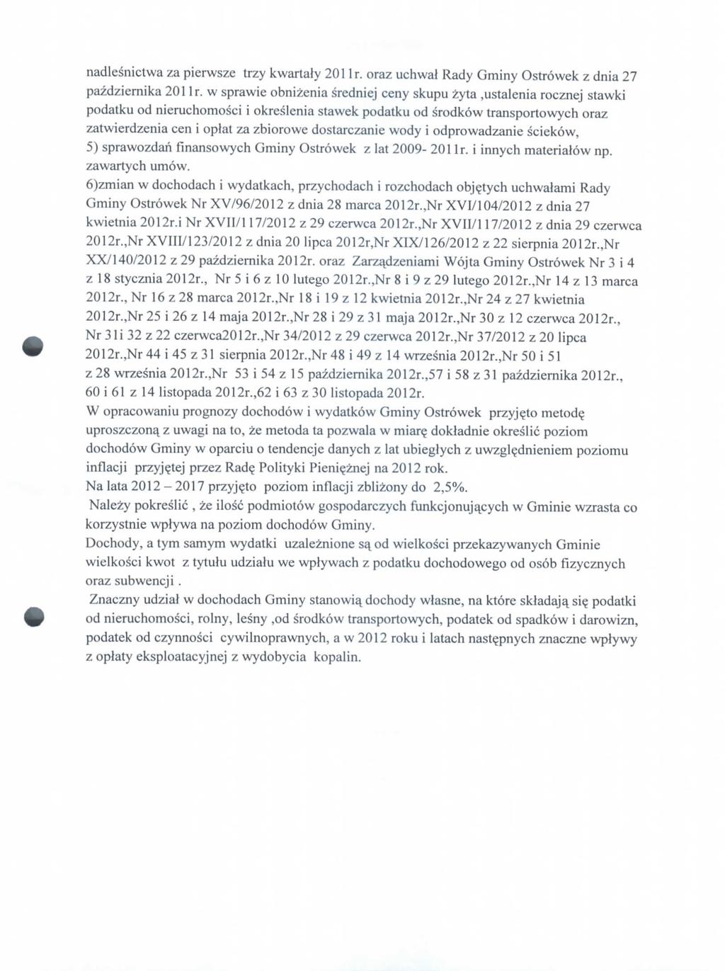 nadlesnictwa za pierwsze trzy kwartaty 201 Ir. oraz uchwat Rady Gminy Ostrowek z dnia 27 pazdziernika 201 Ir.