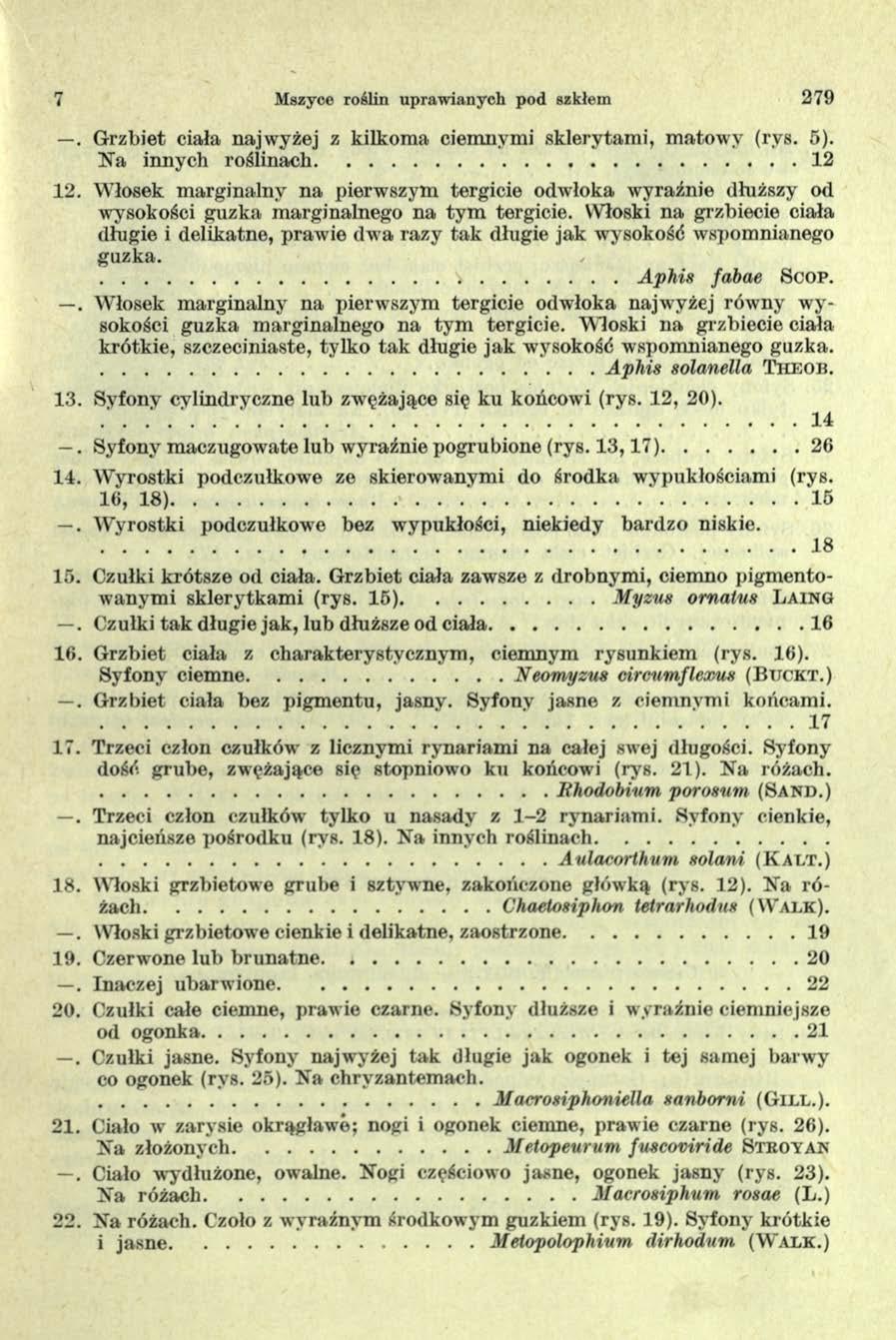7 Mszyce roślin upraw ianych pod szkłem 279. Grzbiet ciała najwyżej z kilkoma ciemnymi sklerytami, matowy (rys. 5). Na innych roślinach...12 12.
