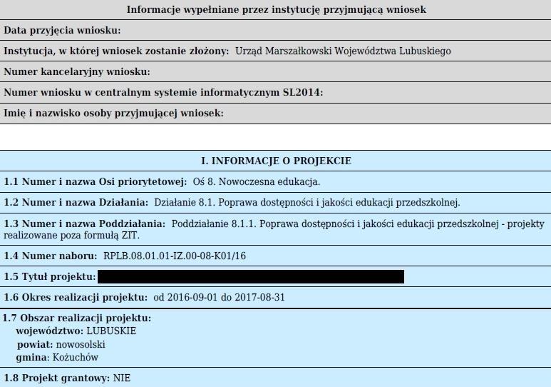 Informacje Przykładowy wniosek o dofinansowanie projektu w ramach: Osi priorytetowej 8. Nowoczesna edukacja Działania 8.1.