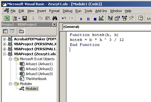 Utworzenie funkcji użytkownika w Visual Basic Po co? Potrzebna jest nam funkcja, która nie występuje w Excelu. Zadanie 1.
