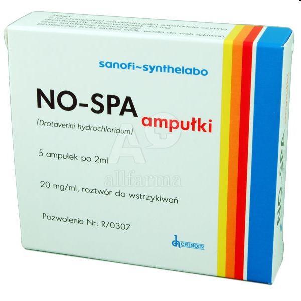 Etykiety leków do iniekcji Przykład: Etykieta leku zawiera nazwę handlową NO-SPA oraz nazwę chemiczną/ międzynarodową Drotaverini hydrochloridum. W Opakowaniu jest 5 ampułek po 2 ml.