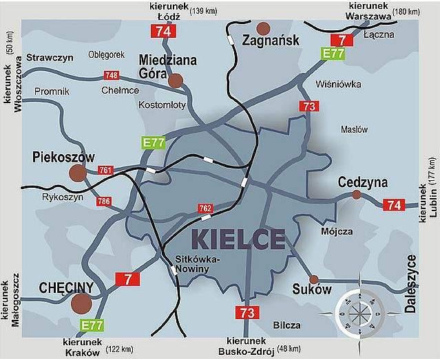 Rysunek 1. Sieć dróg miasta Kielce źródło:www.um.kielce.pl Rozwój miasta we wcześniejszych latach odbywał się głównie dzięki istnieniu Staropolskiego Zagłębia Przemysłowego.