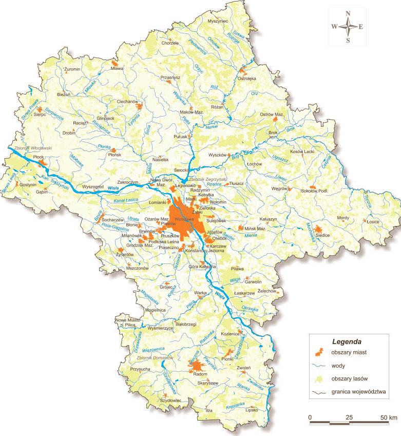 Rysunek 3. Sie hydrograficzna województwa mazowieckiego ródło: WIO w Warszawie, Stan rodowiska w województwie mazowieckim w 20