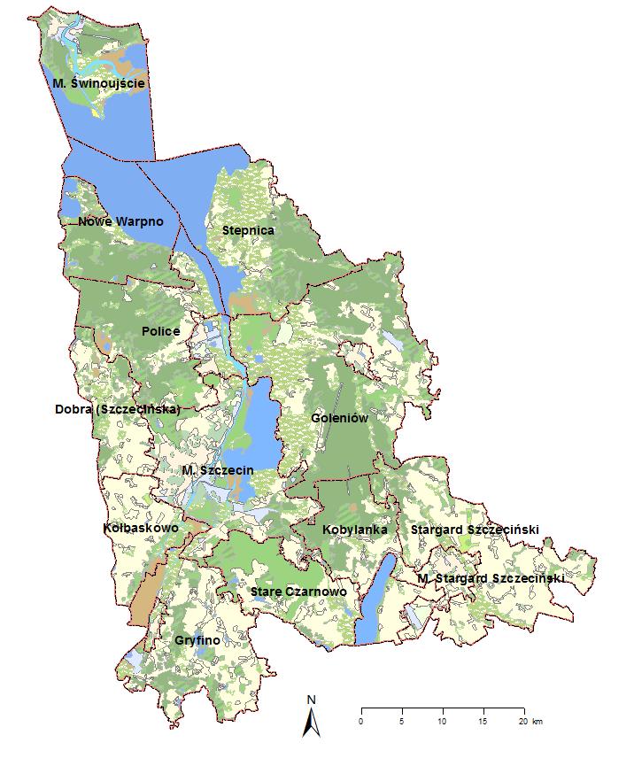 Rysunek 5 Położenie Gminy Miasto Świnoujście na tle Szczecińskiego Obszaru Metropolitalnego 90 POŁOŻENIE FIZYCZNO-GEOGRAFICZNE Zgodnie z fizycznogeograficzną regionalizacją Polski wg Kondrackiego