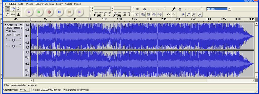 wykresu. Klikając wyświetloną falę dzielimy ją na fragmenty, których głośność można następnie płynnie regulować myszą.