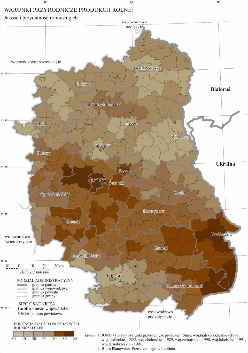 Dział I Wyniki badań synteza Użytkowanie gruntów Suma uzyskanych punktów z wyżej wymienionych obszarów stanowi ogólny wskaźnik wartości rolniczej przestrzeni produkcyjnej, który dla województwa