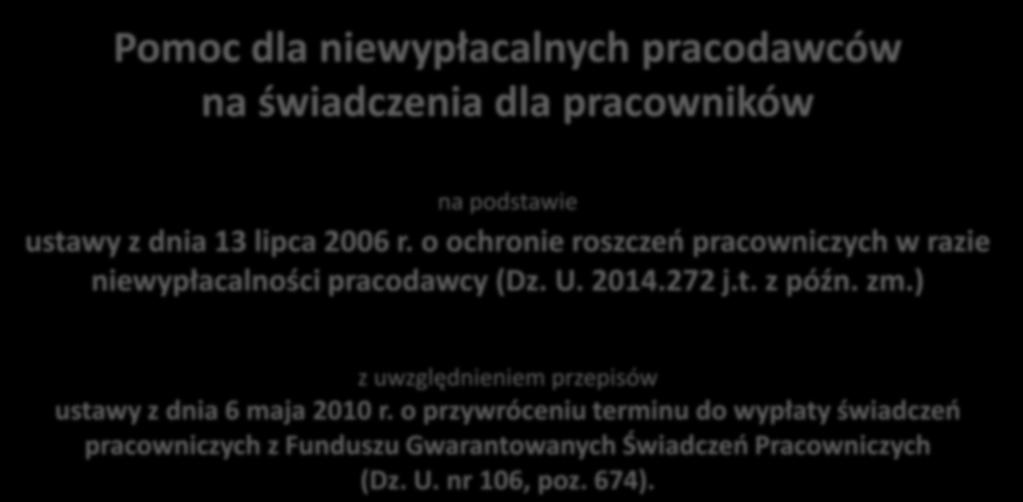 Pomoc dla niewypłacalnych pracodawców na świadczenia dla pracowników na podstawie ustawy z dnia 13 lipca 2006 r. o ochronie roszczeń pracowniczych w razie niewypłacalności pracodawcy (Dz. U. 2014.