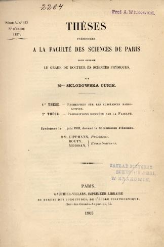 Skłodowska- -Curie Thèses présentées a la faculté des sciences de Paris pour obtenir le grade de docteur ès sciences physiques: