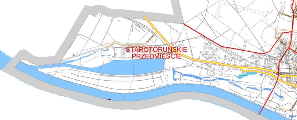 Jednostka I Starotoruńskie Przedmieście Znajduje się w zachodniej części miasta, zawarta jest pomiędzy granicą administracyjną, Wisłą, odcinkiem projektowanej trasy średnicowej i ul. Szosa Okrężna.