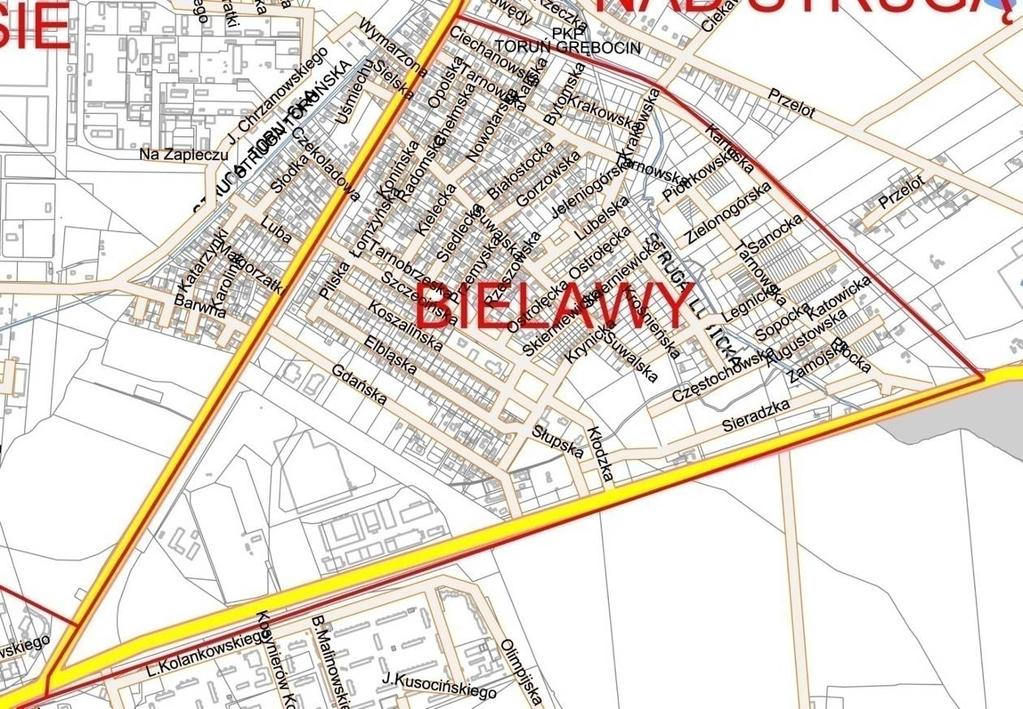 rysunek nr 14. Jednostka urbanistyczna Bielawy Źródło: Opracowanie własne na podst. materiałów Urzędu Miasta Torunia Przez Bielawy przepływa Struga Lubicka.